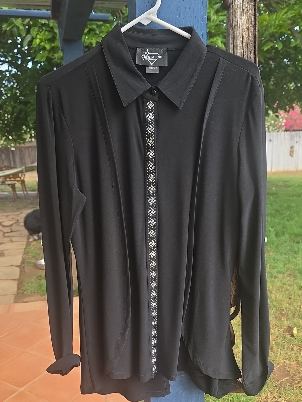 Embellished Black Button-Down Shirt